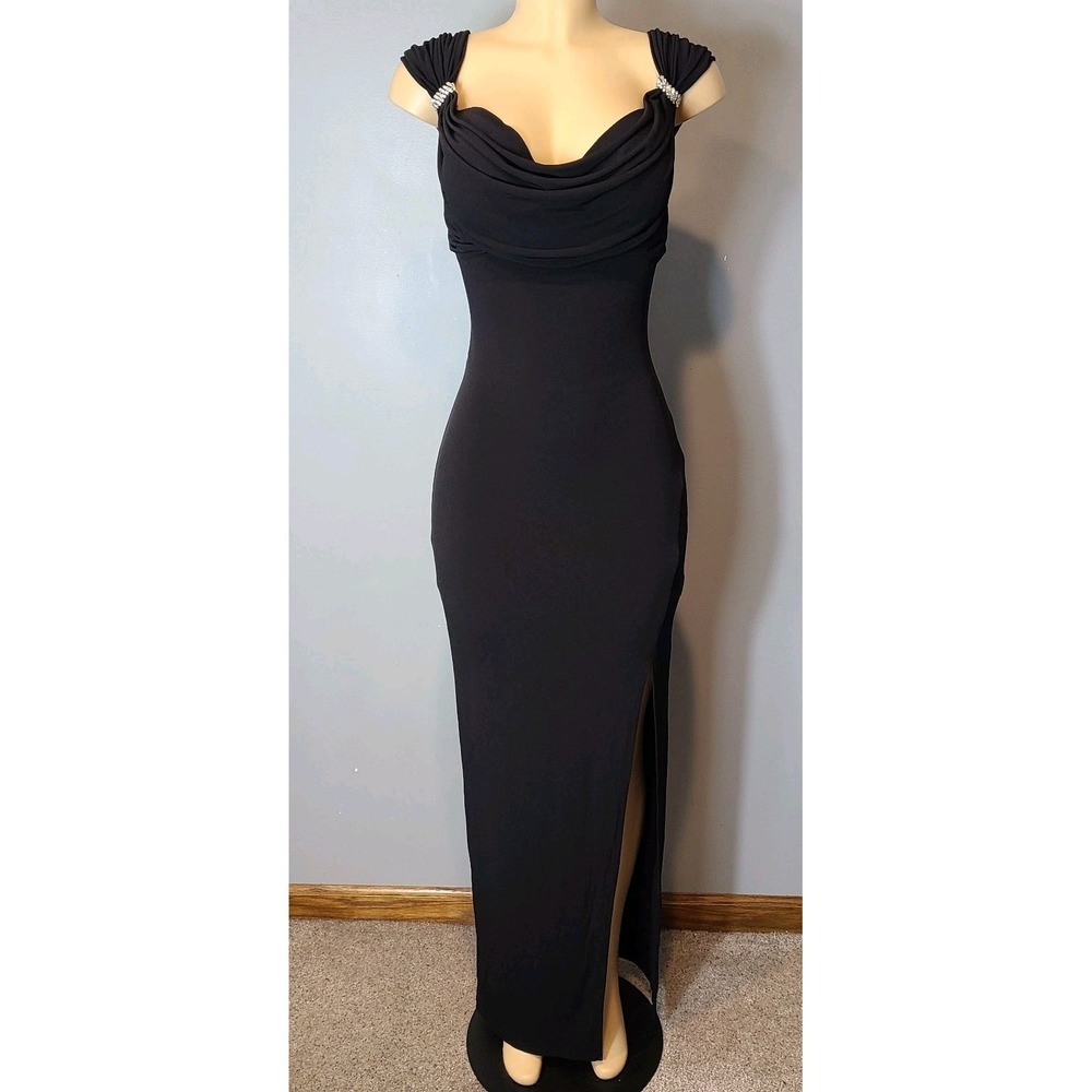LULUS Black Cowl Neck Maxi Dress Women Size Medium Beaded Regency Wedding Hoco